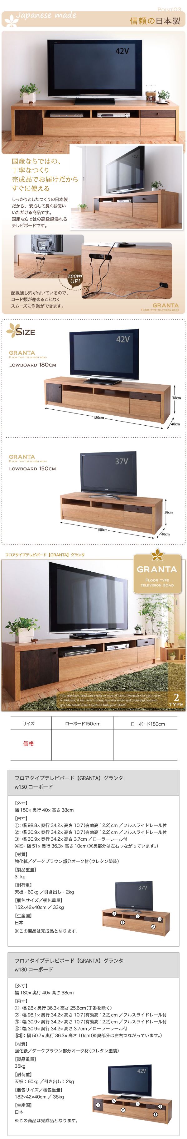 格安大人気テレビボード/幅180 フロアタイプ テレビ台 GRANTA グランタ ～幅180cm